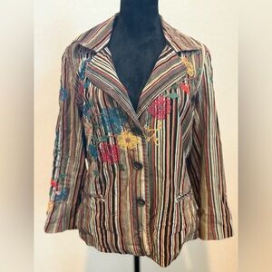 Johnny Was Multicolor Blazer with Artistic Stripes and Embroidery